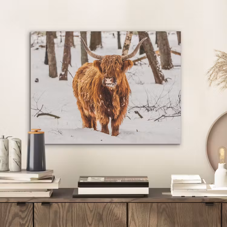 Schotse Hooglander - Sneeuw - Winter - Natuur - Dieren PET vilt klein -sfeer1