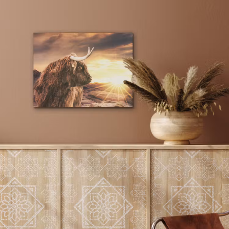 Schotse hooglander - Zon - Horizon - Koe - Dieren PET vilt klein -sfeer4