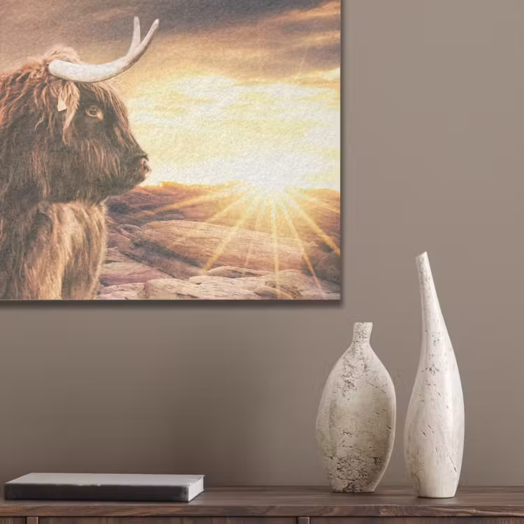 Schotse hooglander - Zon - Horizon - Koe - Dieren PET vilt klein -sfeer6_closeup