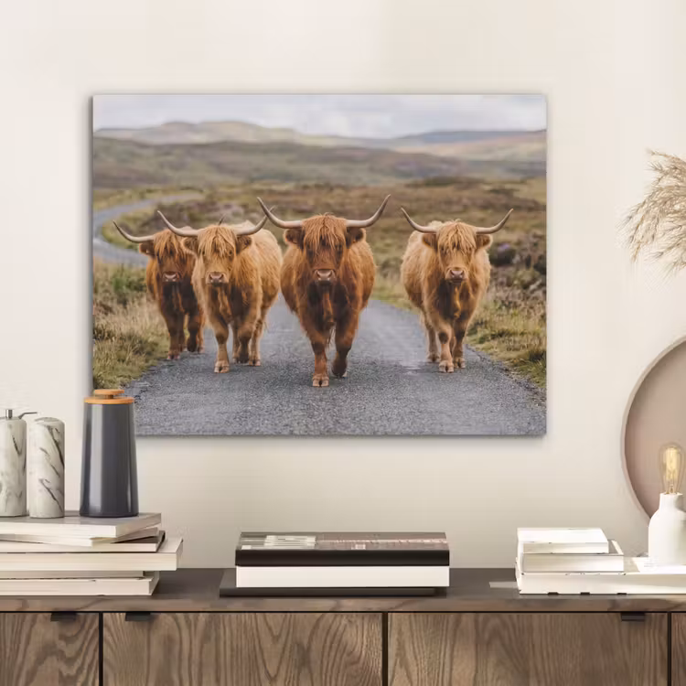 Schotse Hooglanders - Weg - Landschap - Kudde PET vilt klein -sfeer1