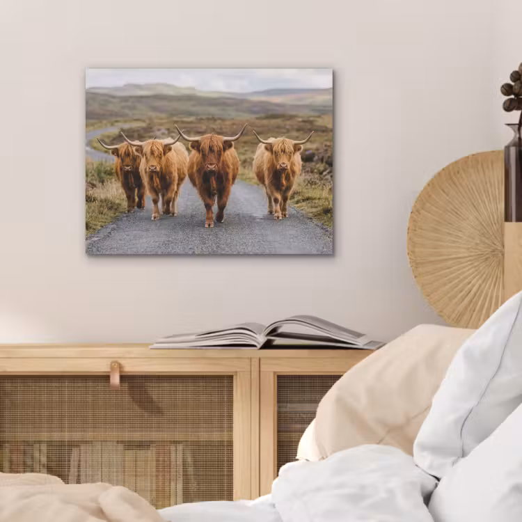 Schotse Hooglanders - Weg - Landschap - Kudde PET vilt klein -sfeer3