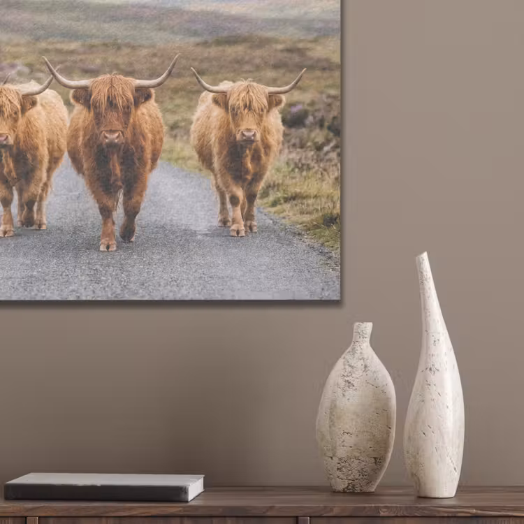 Schotse Hooglanders - Weg - Landschap - Kudde PET vilt klein -sfeer6_closeup