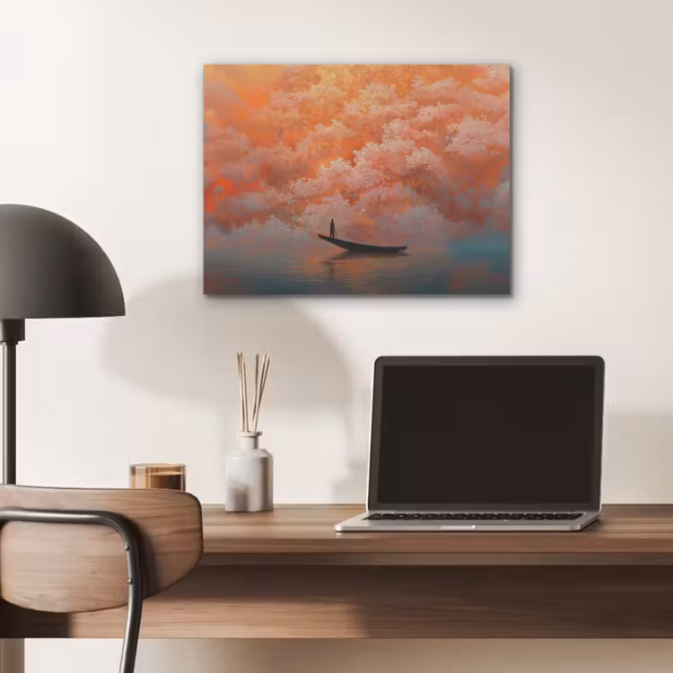 Zee - Boot - Wolken - Oranje PET vilt klein -sfeer5