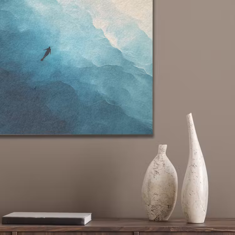 Zee - Silhouet - Abstract - Blauw PET vilt klein -sfeer6_closeup