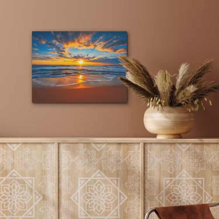 Zee - Zonsondergang - Strand - Wolken - Oranje PET vilt klein -sfeer4