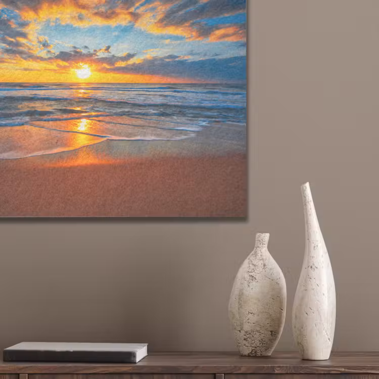 Zee - Zonsondergang - Strand - Wolken - Oranje PET vilt klein -sfeer6_closeup