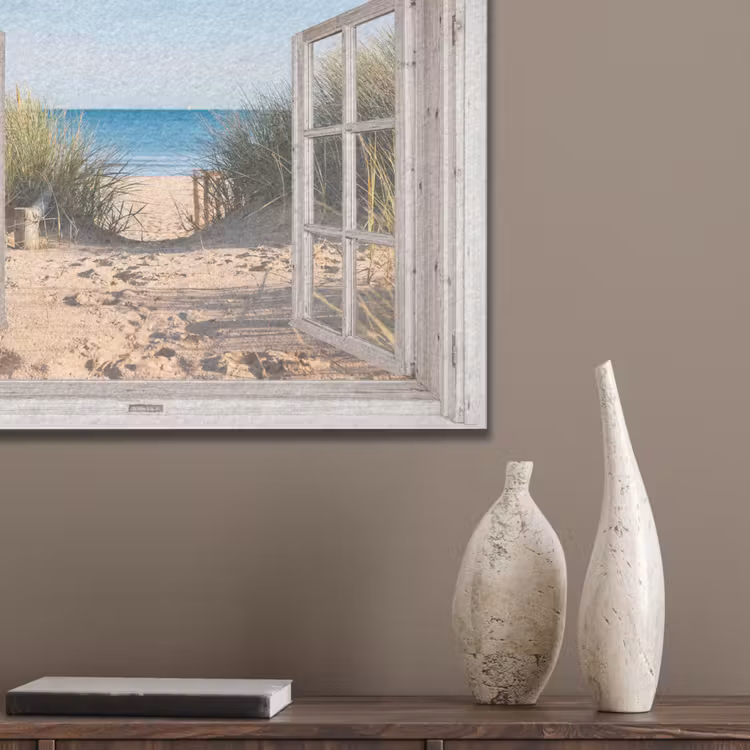Doorkijk - Strand - Zee - Duinen - Zand - Water - Helmgras PET vilt klein -sfeer6_closeup