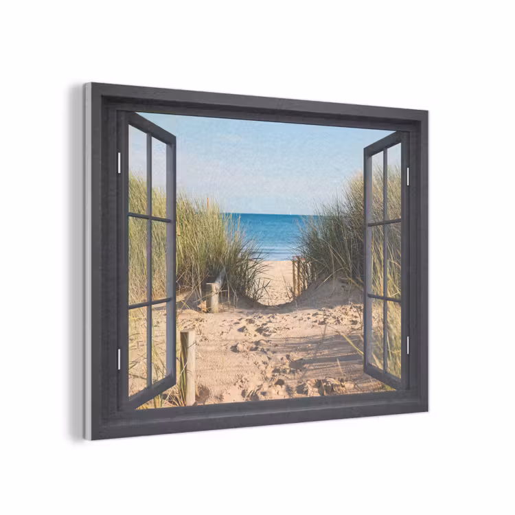 Doorkijk - Strand - Zee - Zand - Water - Helmgras - Duinen PET vilt klein -3d