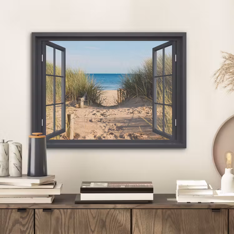 Doorkijk - Strand - Zee - Zand - Water - Helmgras - Duinen PET vilt klein -sfeer1