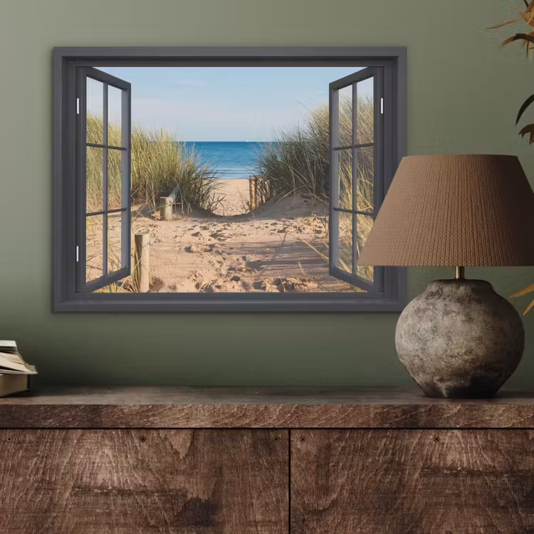 Doorkijk - Strand - Zee - Zand - Water - Helmgras - Duinen PET vilt klein -sfeer2