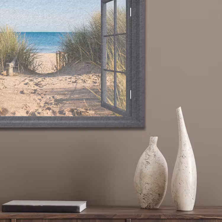 Doorkijk - Strand - Zee - Zand - Water - Helmgras - Duinen PET vilt klein -sfeer6_closeup