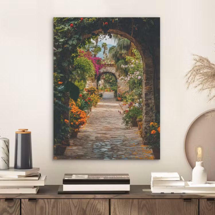 Doorkijk - Bloemen - Poort - Stenen PET vilt klein -sfeer1