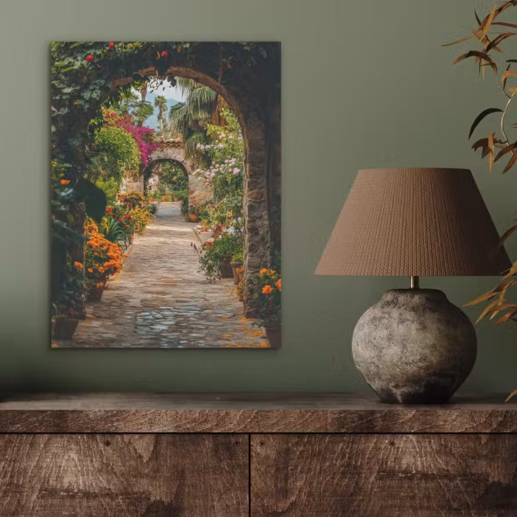 Doorkijk - Bloemen - Poort - Stenen PET vilt klein -sfeer2