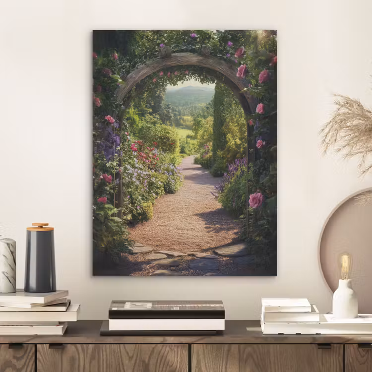 Doorkijk - Bloemen - Natuur - Rozenboog PET vilt klein -sfeer1