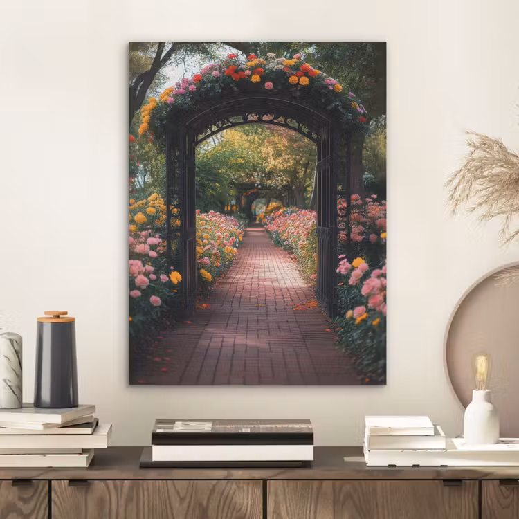 Doorkijk - Bloemen - Pad - Natuur - Kleurrijk PET vilt klein -sfeer1