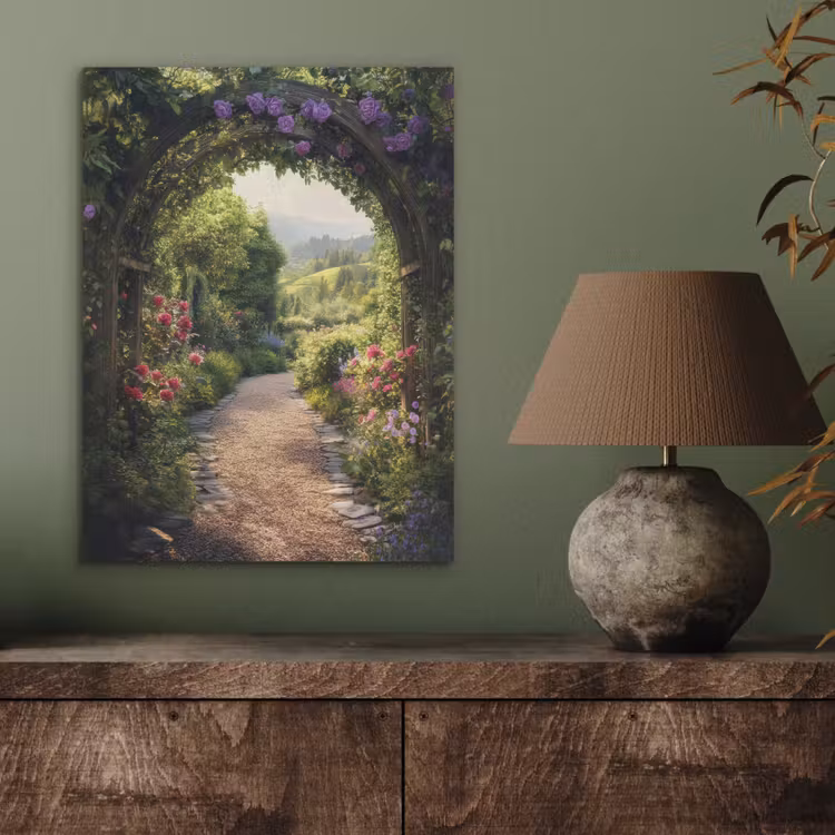 Doorkijk - Landschap - Bloemen - Tuinboog - Natuur PET vilt klein -sfeer2