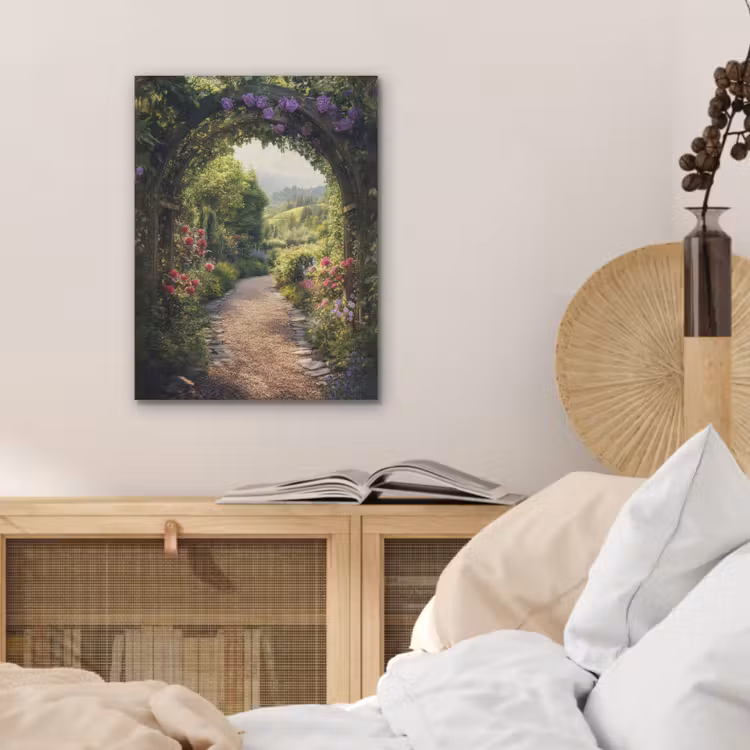 Doorkijk - Landschap - Bloemen - Tuinboog - Natuur PET vilt klein -sfeer3