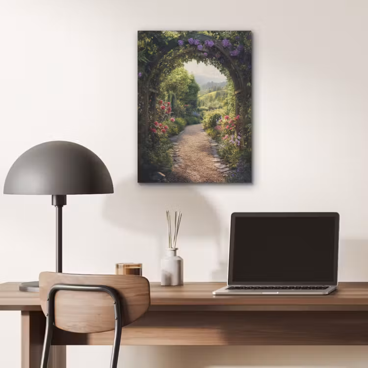 Doorkijk - Landschap - Bloemen - Tuinboog - Natuur PET vilt klein -sfeer5