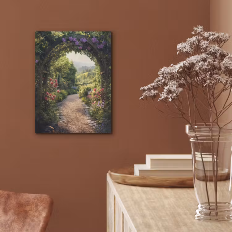 Doorkijk - Landschap - Bloemen - Tuinboog - Natuur PET vilt klein -sfeer4