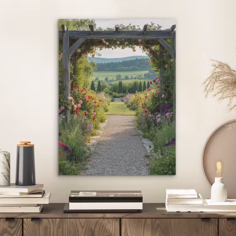 Doorkijk - Landschap - Natuur - Tuinboog - Bloemen PET vilt klein -sfeer1