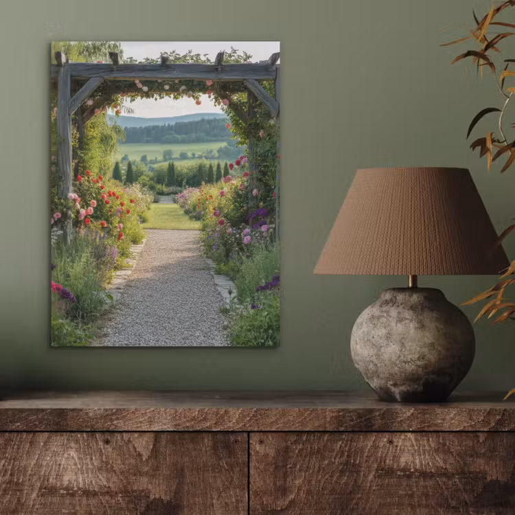 Doorkijk - Landschap - Natuur - Tuinboog - Bloemen PET vilt klein -sfeer2