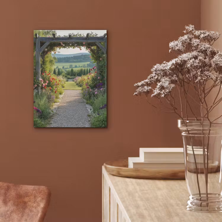 Doorkijk - Landschap - Natuur - Tuinboog - Bloemen PET vilt klein -sfeer4