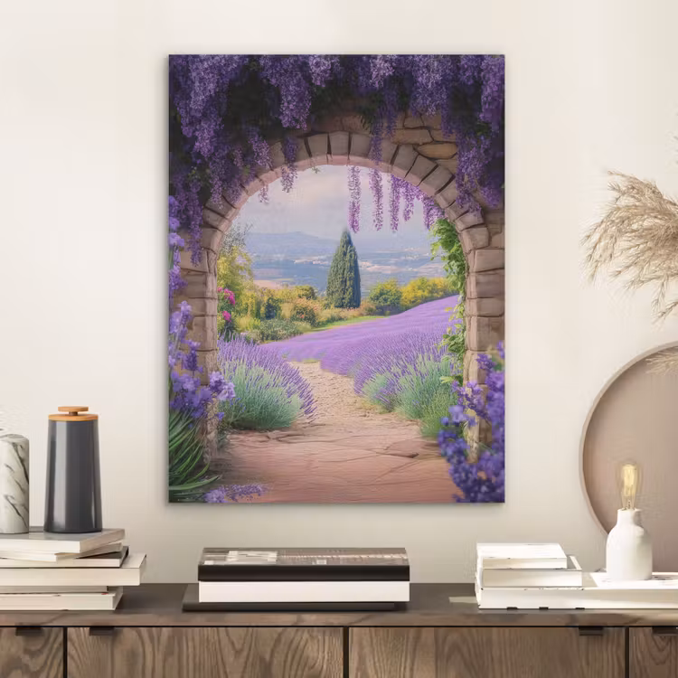 Doorkijk - Lavendel - Bloemen - Paars - Poort PET vilt klein -sfeer1