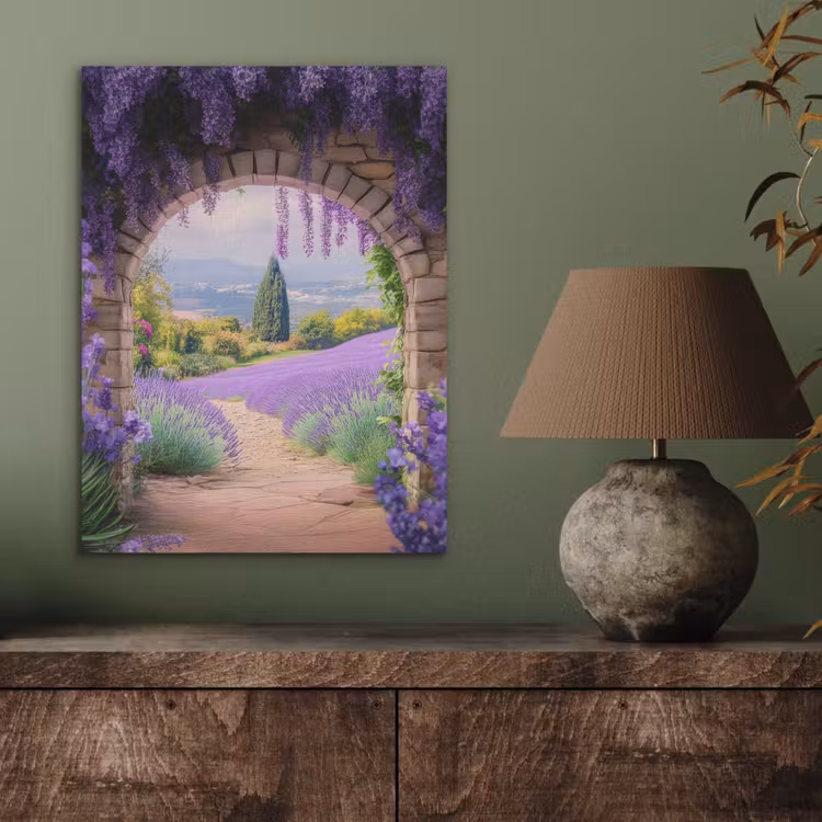 Doorkijk - Lavendel - Bloemen - Paars - Poort PET vilt klein -sfeer2