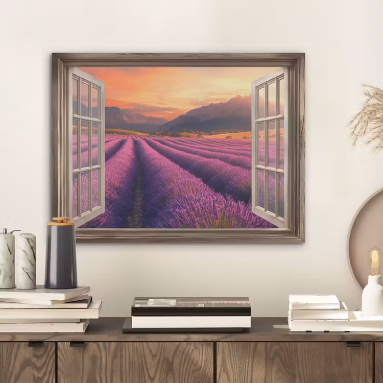 Doorkijk - Lavendel - Landschap - Bloemen - Paars PET vilt klein -sfeer1