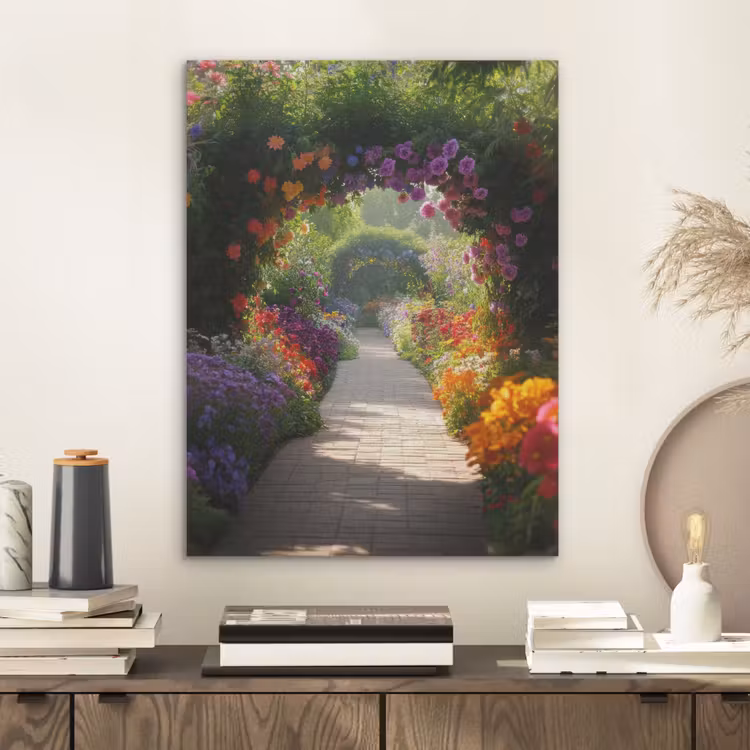 Doorkijk - Pad - Bloemen - Struik - Kleurrijk PET vilt klein -sfeer1