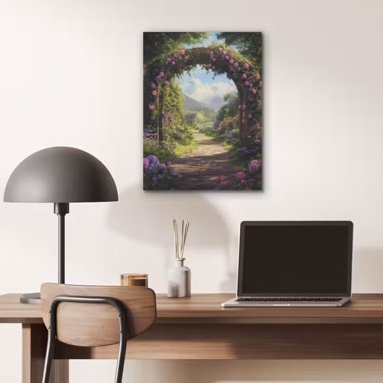 Doorkijk - Rozenboog - Uitzicht - Landschap - Bloemen PET vilt klein -sfeer5