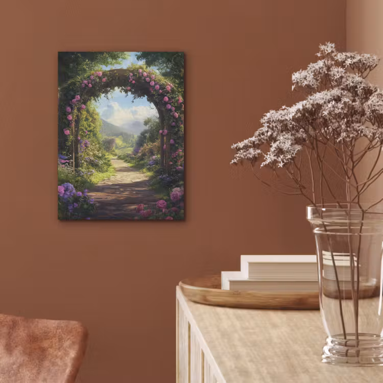 Doorkijk - Rozenboog - Uitzicht - Landschap - Bloemen PET vilt klein -sfeer4