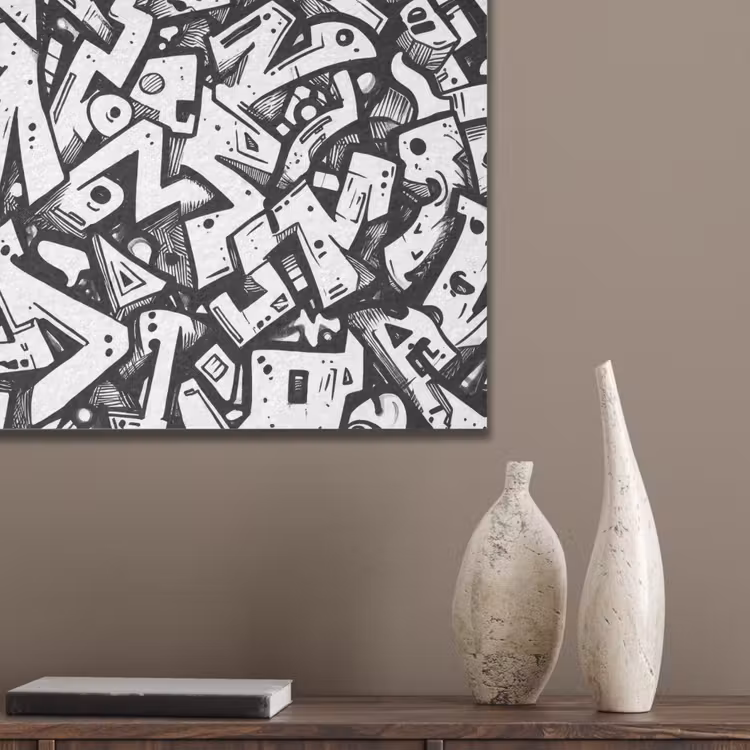 Vormen - Letters - Graffiti - Zwart PET vilt klein -sfeer6_closeup