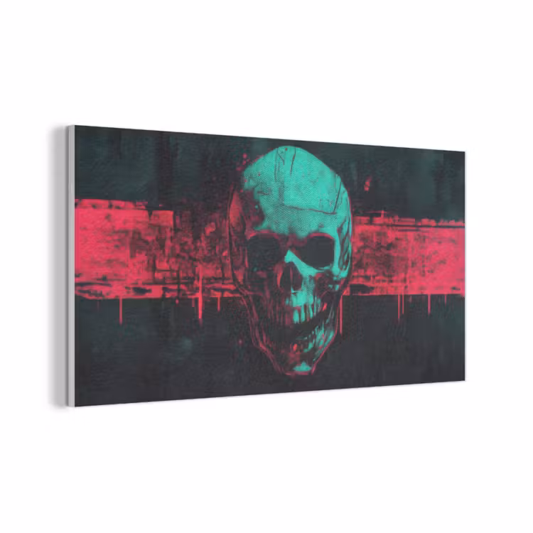 Schedel - Cyberpunk - Neon Rood PET vilt middel -3d