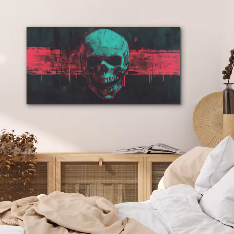 Schedel - Cyberpunk - Neon Rood PET vilt middel -sfeer3