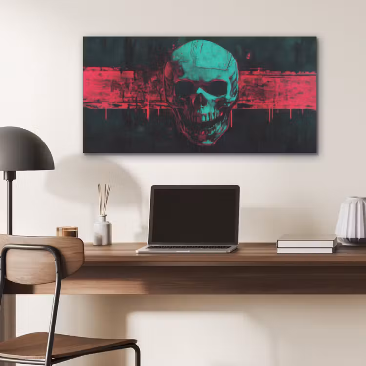 Schedel - Cyberpunk - Neon Rood PET vilt middel -sfeer5