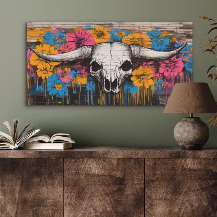 Schedel - Bloemen - Graffiti PET vilt middel -sfeer2