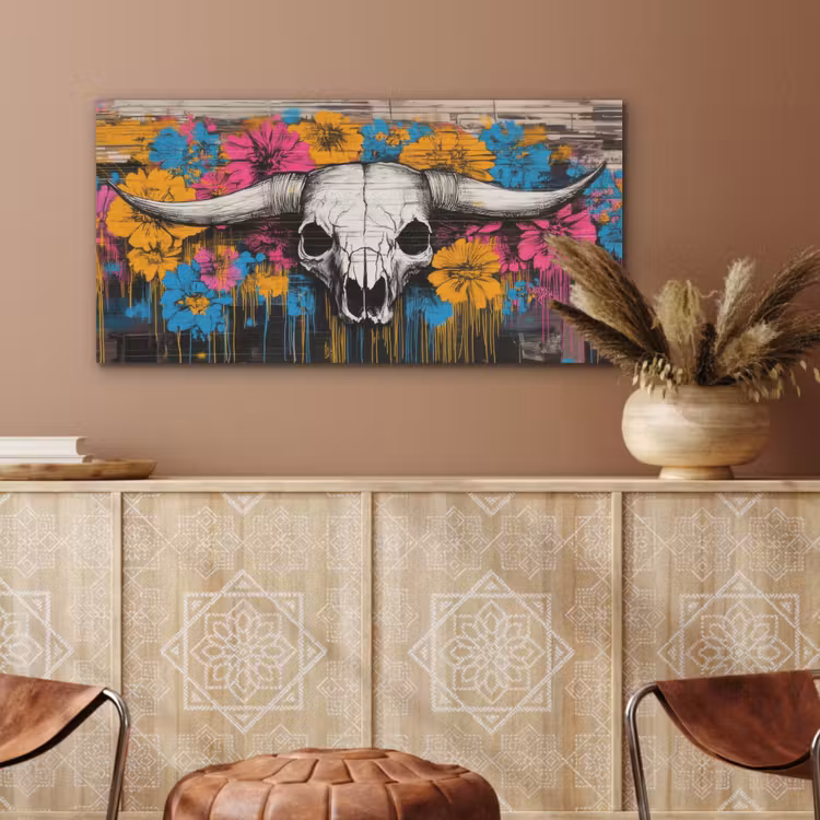 Schedel - Bloemen - Graffiti PET vilt middel -sfeer4