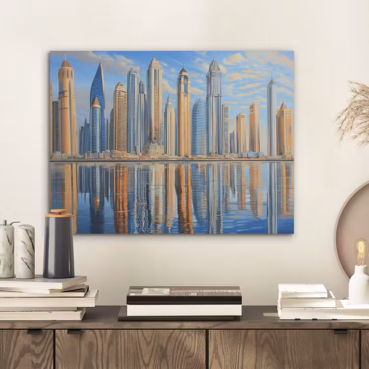 Skyline - Wolkenkrabbers - Water - Blauw PET vilt klein -sfeer1