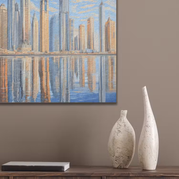 Skyline - Wolkenkrabbers - Water - Blauw PET vilt klein -sfeer6_closeup