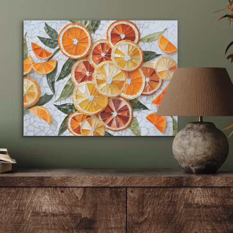 Schijfjes - Fruit - Oranje - Mozaïek PET vilt klein -sfeer2
