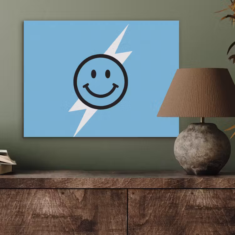 Smiley - Blauw - Bliksem PET vilt klein -sfeer2