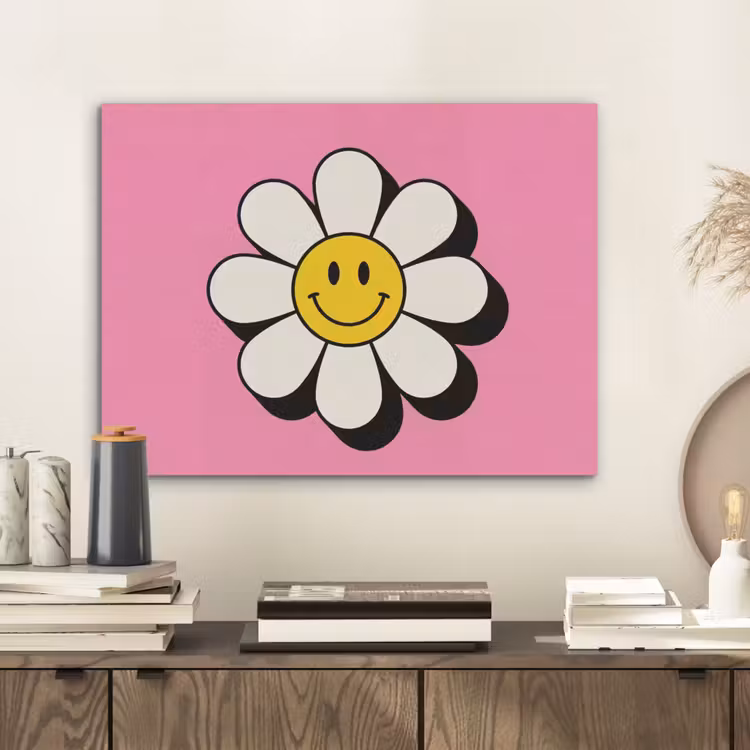 Smiley - Bloem - Roze PET vilt klein -sfeer1