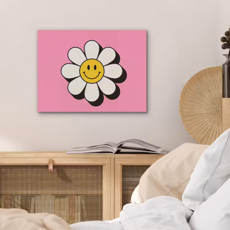 Smiley - Bloem - Roze PET vilt klein -sfeer3