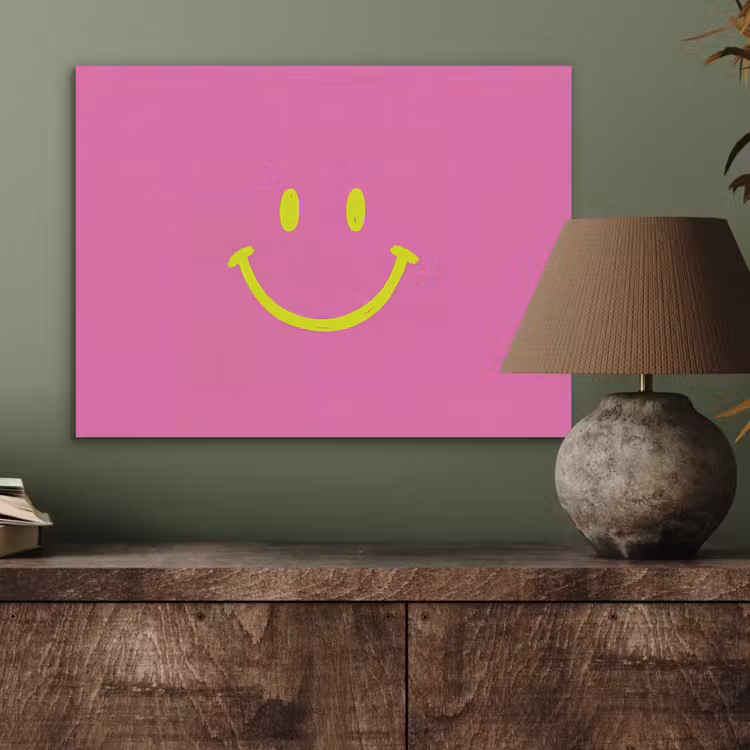 Smiley - Vrolijk - Roze PET vilt klein -sfeer2