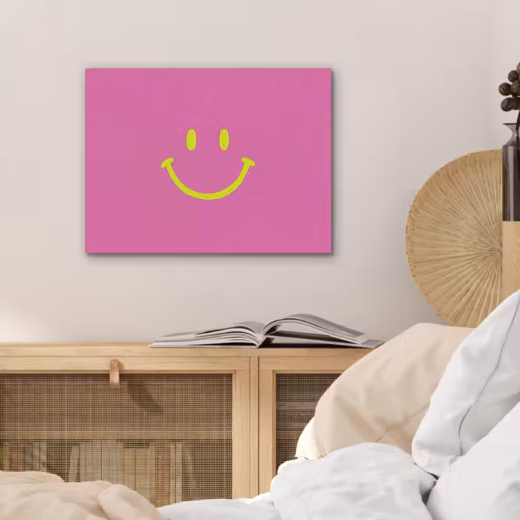 Smiley - Vrolijk - Roze PET vilt klein -sfeer3