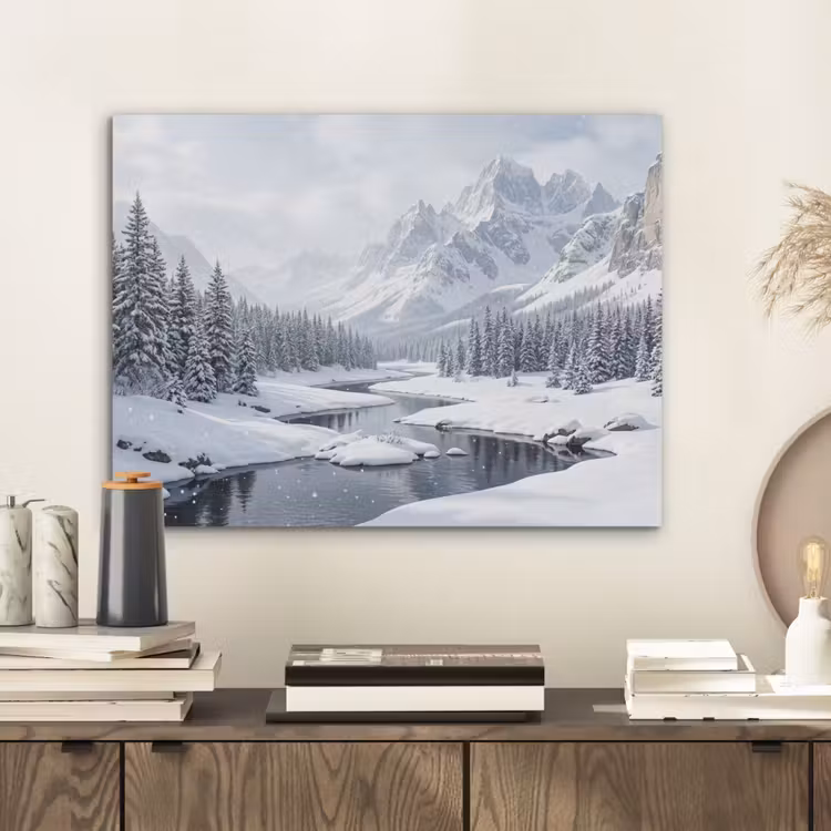 Sneeuwlandschap - Bergen - Rivier - Winter PET vilt klein -sfeer1
