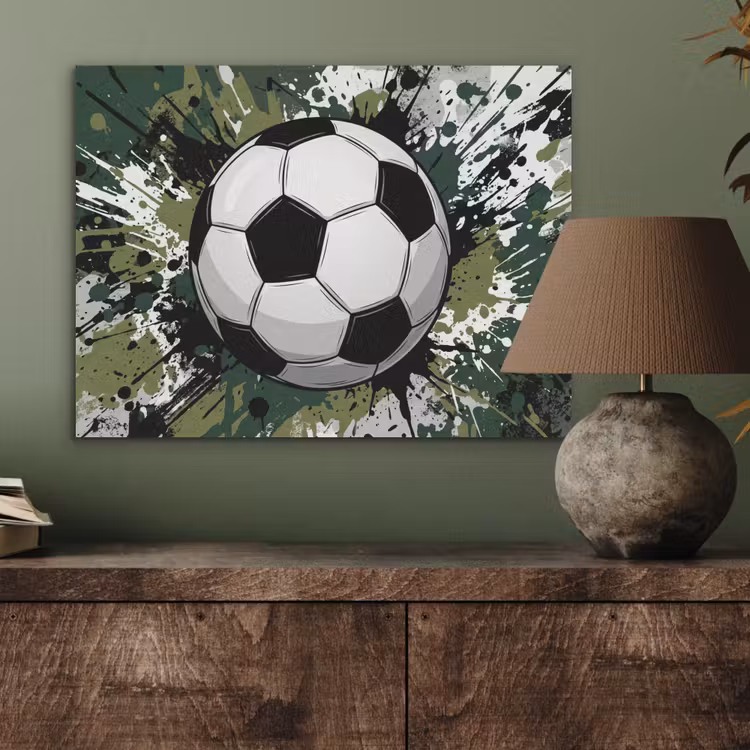 Voetbal - Verf - Spetters - Groen PET vilt klein -sfeer2