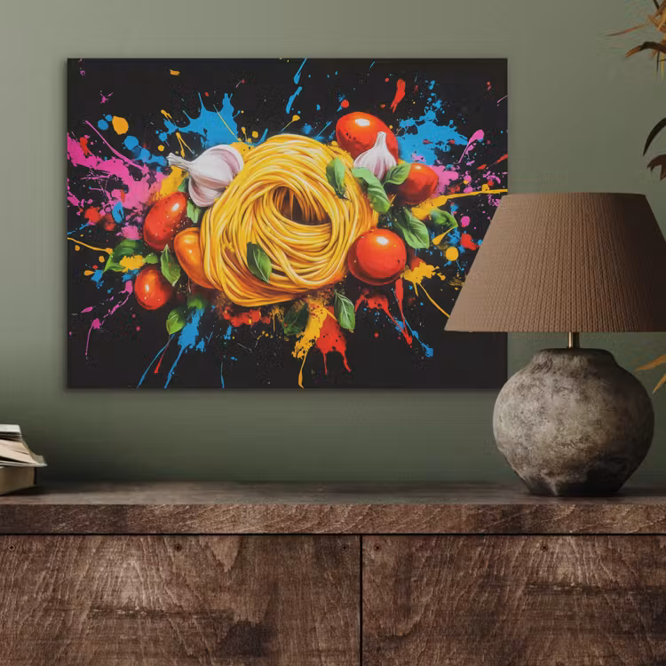 Spaghetti - Graffiti - Verf - Kleurrijk - Eten - Modern PET vilt klein -sfeer2