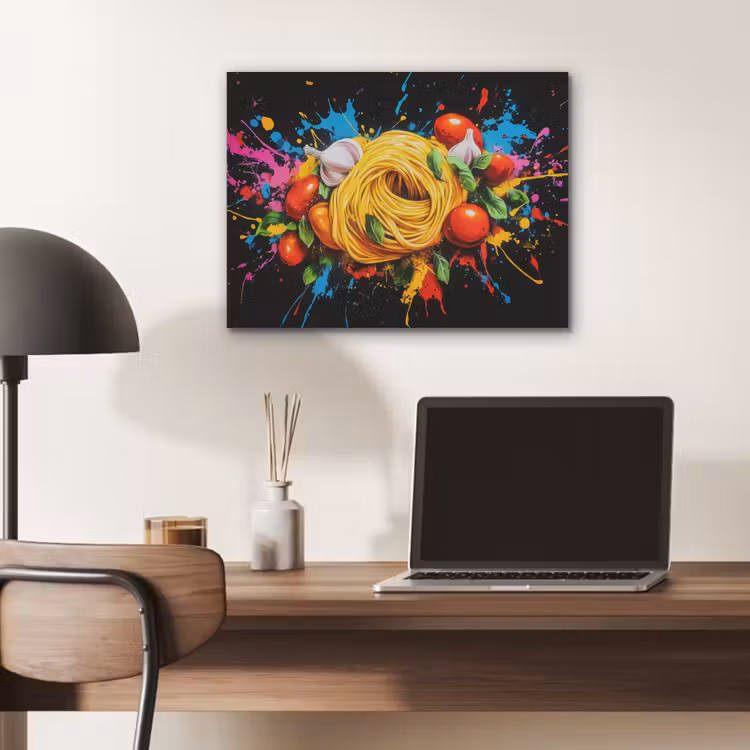 Spaghetti - Graffiti - Verf - Kleurrijk - Eten - Modern PET vilt klein -sfeer5